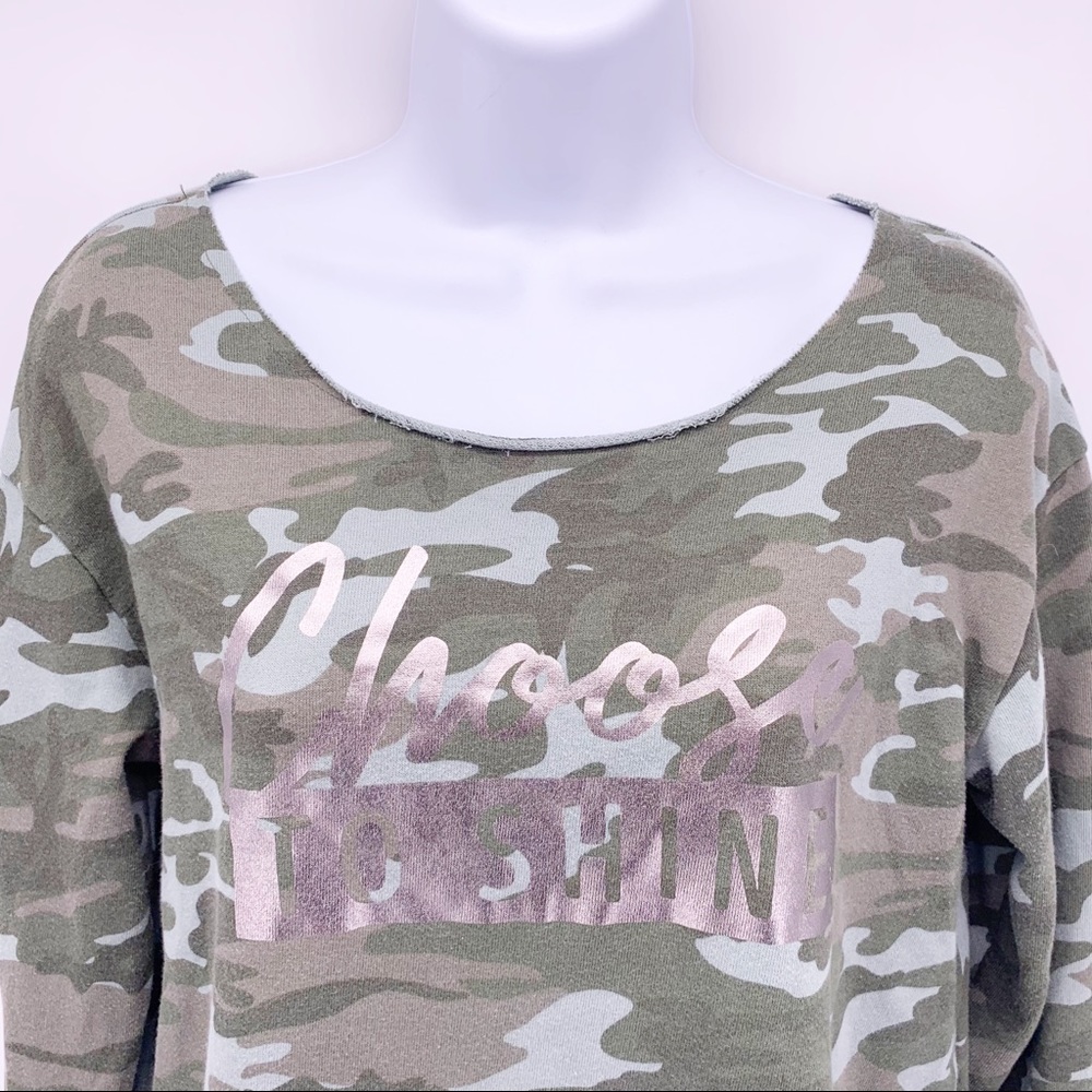 Justice Camo “Choose Happiness” Pullover Crewneck Sweatshirt Girls Size 14 - Picture 3 of 7